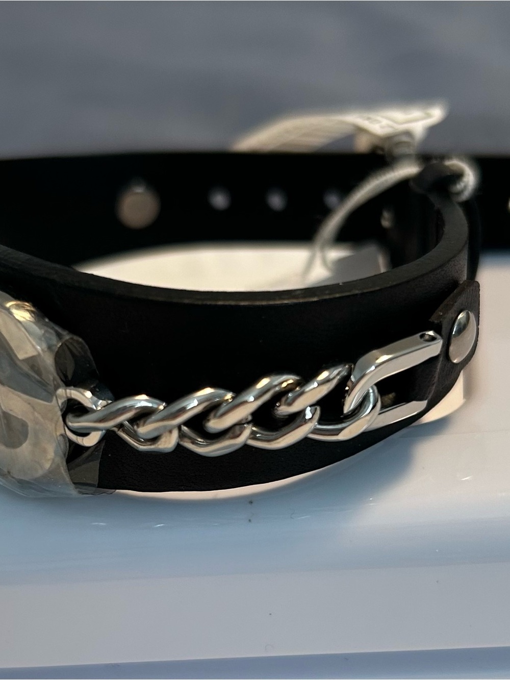 Dolce & Gabbana Womens black Leather Cuff Adjustable Bracelet w/ Silver D&G Logo - Picture 4 of 11